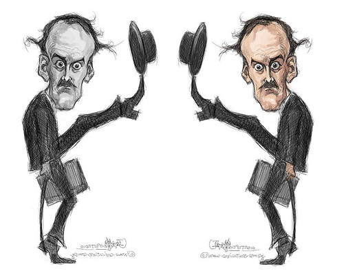 digital caricature of John Cleese - 2 b&w vs colour small