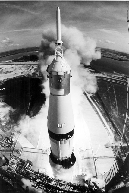 Apollo 11 Launched Via the Saturn V Rocket-High Angle View