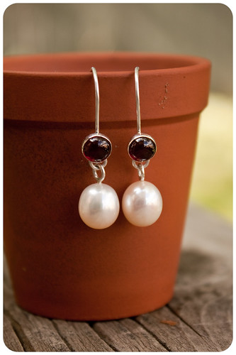 200.  Pearl and garnet earrings