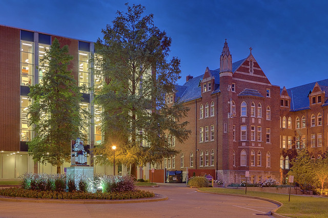 Saint Louis University, in Saint Louis, Missouri, USA - Pope Pius XII Library at dawn