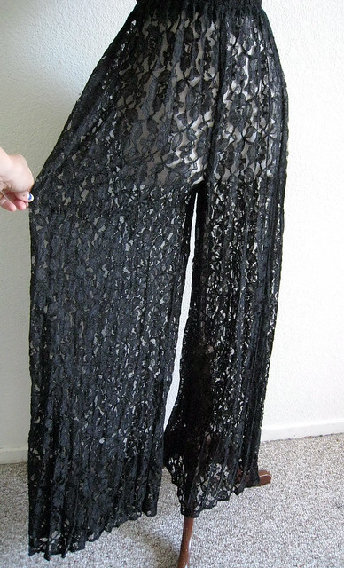 vintage Wide Leg black lace pants, 1970's 