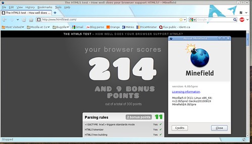 214 points au test html5 - Minefield 4.0b5pre