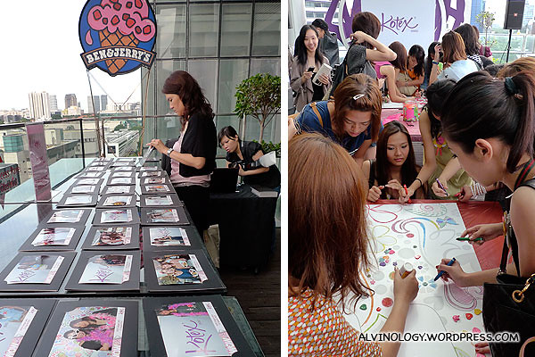 The ladies playing some colouring games and other fun girly activities