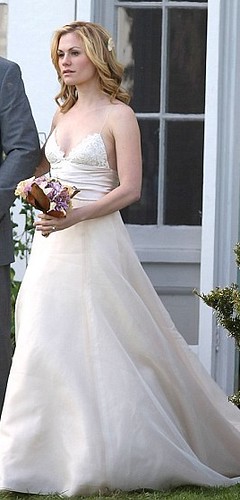 The wedding gown hair style as well as necklace the bride was wearing have