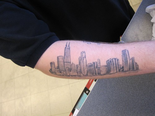 Pete's tattoo artist friend gave him this kickass Chicago skyline tattoo on