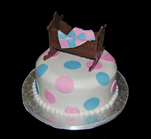 Pink and Blue Cake with 3D Cradle for Gender Reveal Party
