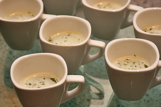 Justin Quek's Demi-tasse of Herbal Beef Broth, topped with herb cream