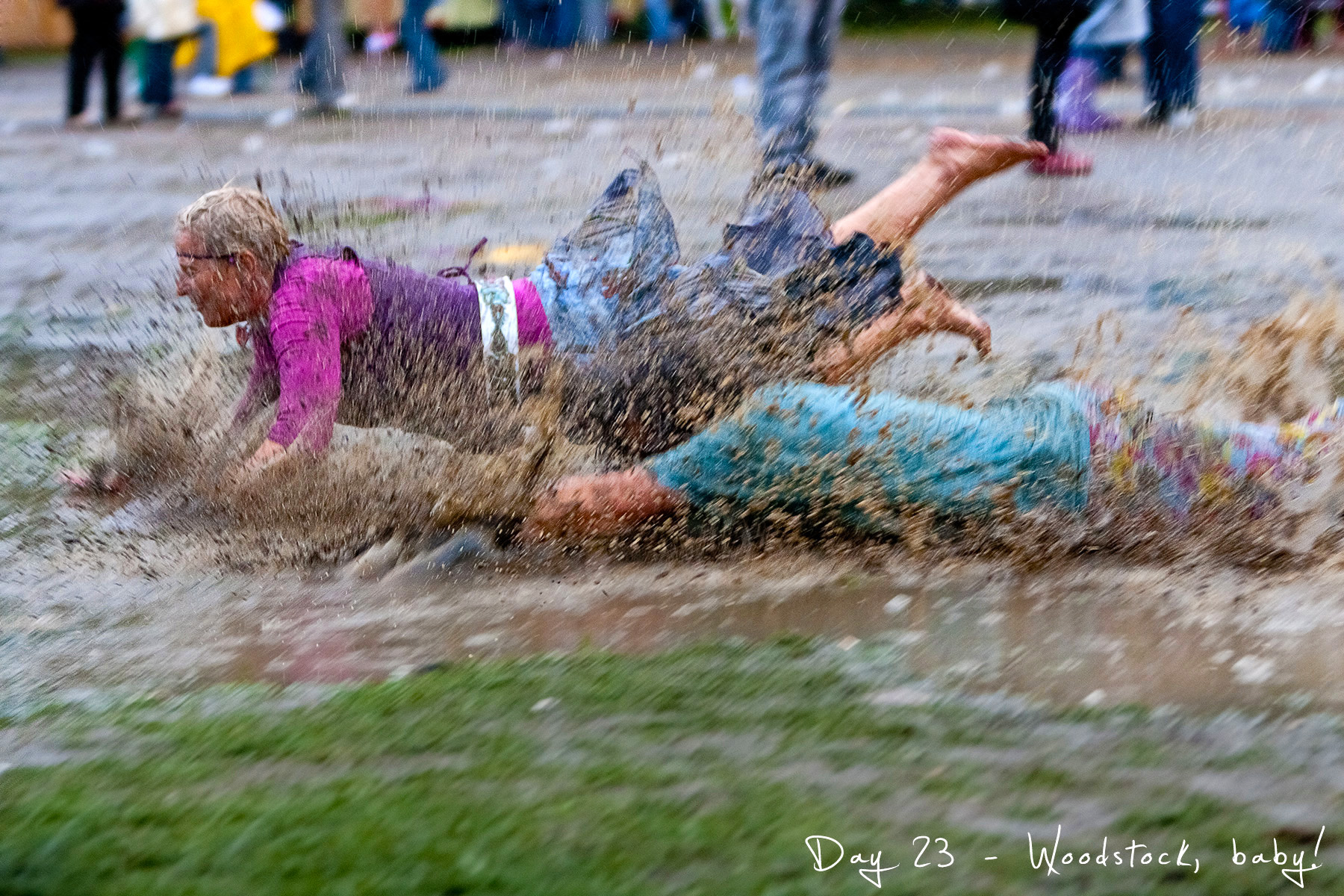 project 365, day 23, rain, 023/365, mudd, mudd diving, festival, woodstock, girls, puddle, puddle diving, wet
