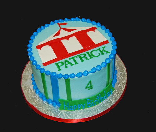 blue and green carnival tent 4th birthday cake