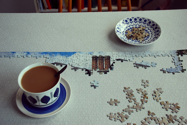 coffe and jigsaw puzzle
