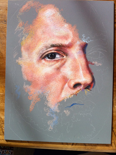 In-progress Colored Pencil portrait entitled Self Portrait VII
