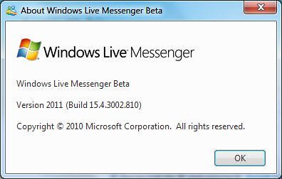Windows Live Messenger Wave 4 Beta refresh: About window