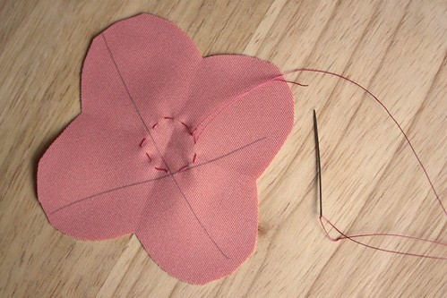 Step 5: Sew a Running Stitch in a Circle Around the Flower Shape