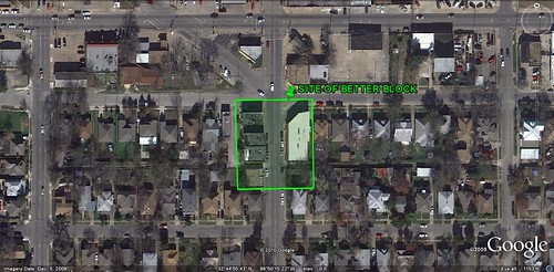 the Better Block site on Tyler St (via Google Earth, label by me)