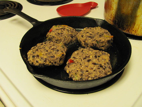 Frying up some homemade veggie burgers