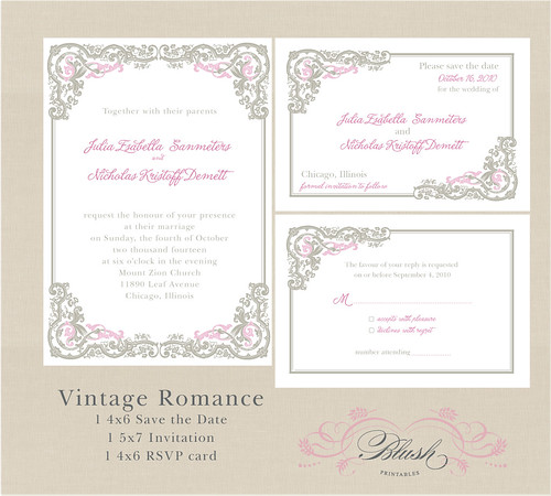 Vintage Romance Printable Wedding Invitation Set