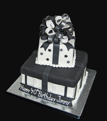 40th birthday two tier package cake black white and silver