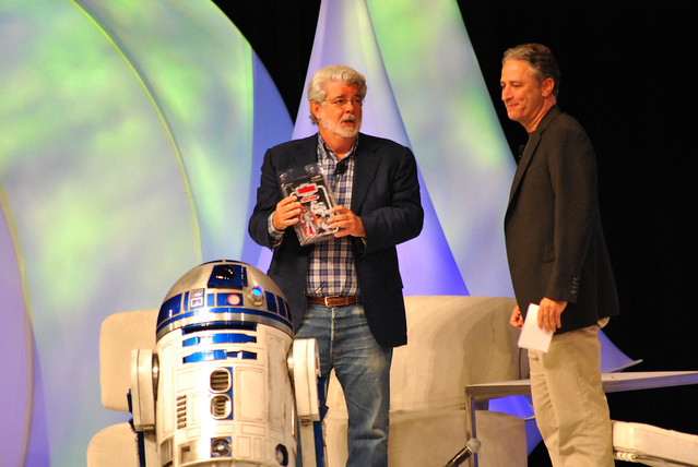 George Lucas R2D2 and Jon Stewart