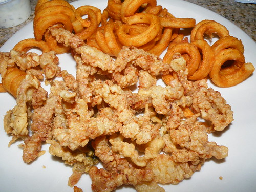Fried clam and curly fries