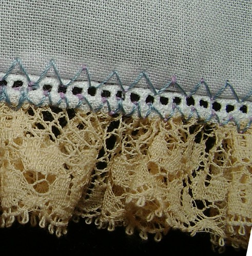 gathered lace to entredeux to fabric