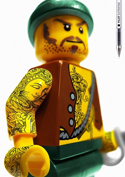Lego figures with tattoos marketing
