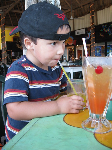 Finn enjoying some pineapple juice