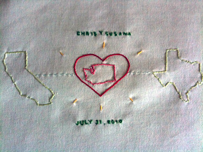 Embroidered &quot;Guest Book&quot; I made, for Chris and Susana's wedding