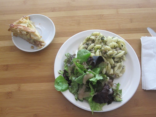 pasta with rapini ans sausage meat, salad, apple pie from the bistro - $6