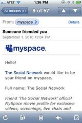 “The Social Network would like to be your friend on myspace.”