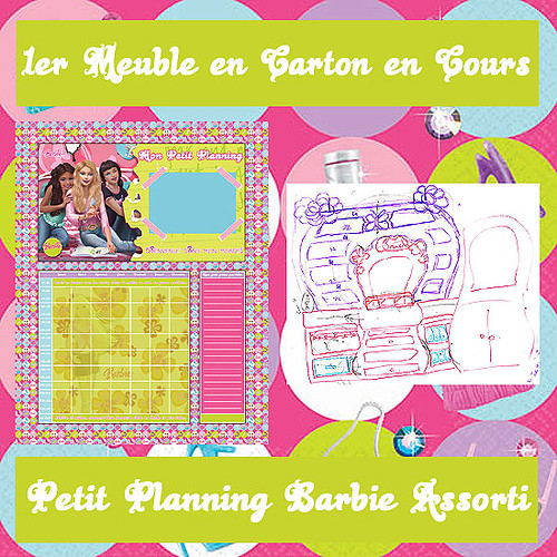 Petit planning et 1er Meuble en Carton "Barbie" bricolés maison