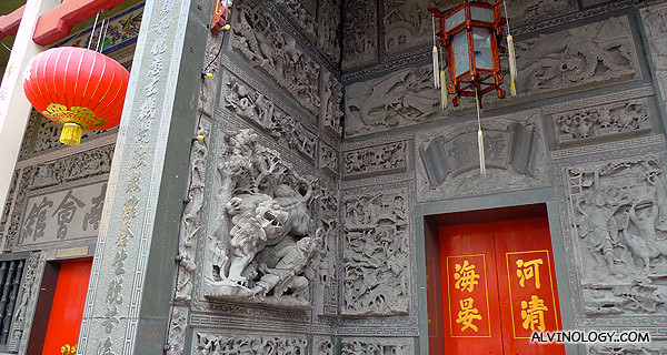Elaborate carving on the wall and pillars