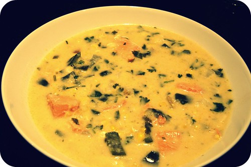 bowl of poblano corn soup