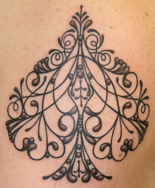 Filigree spade tattoo. Tattoo by Tim Baxley. Southside Tattoo & Piercing