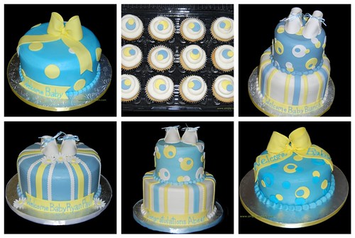 Blue and Yellow Baby Shower Cake Collage