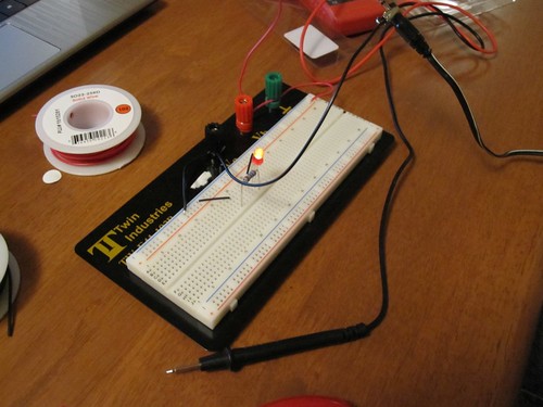 Testing the LED on the breadboard