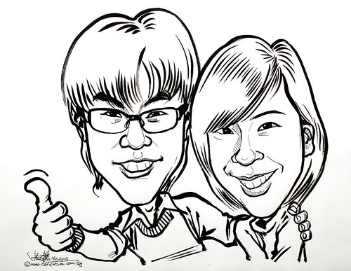 couple caricatures in pen and brush 16112010