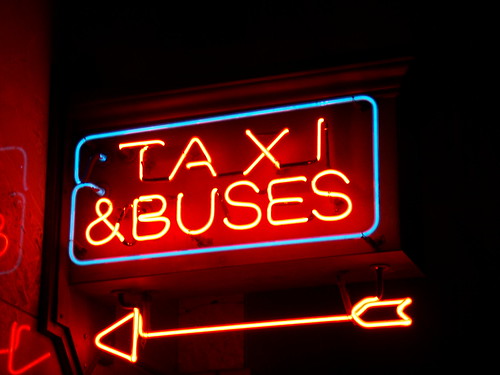Neon Taxi and Bus Sign at Portland Union Station by Dornoff Photography