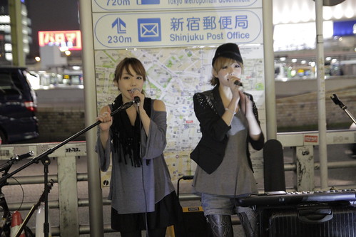 Mai and Mami of Red Pepper Girls performing at Shinjuku