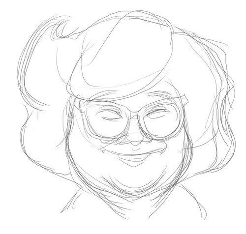 How to draw Lydia Shum caricature - step 1