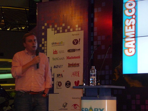 Giving a talk about games.co.id at the SparxUp Awards 2010 in Jakarta, Indonesia