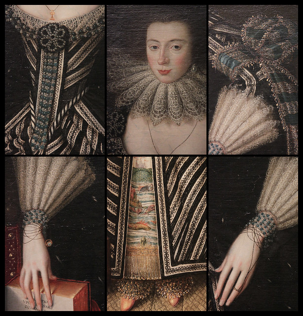Details of Portrait of lady, probably Mrs Clement Edmondes, British School 17th c, about 1605-10
