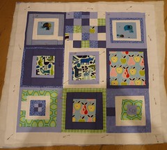 Kai's Fruity Zoo - pinned and ready for hand quilting