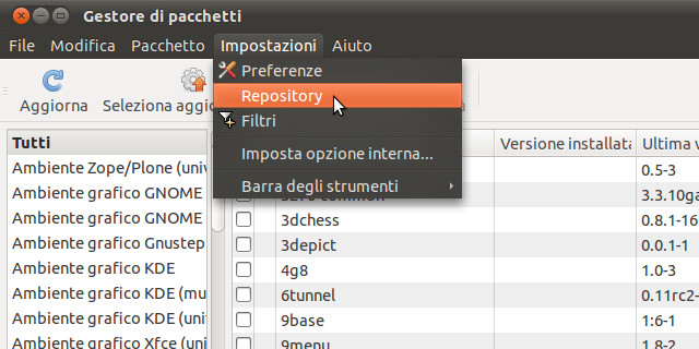 Figura 1 - Gestore dei pacchetti di Ubuntu;