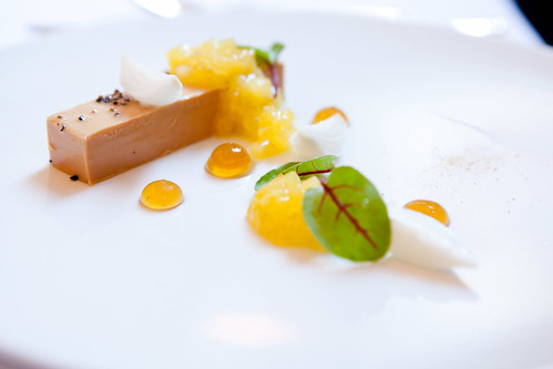 Foie gras torchon with pineapple, pearl onions, Sauterne gelee