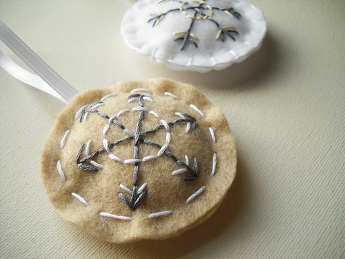 Embroidered Snowflake Ornaments in Neutral Colors