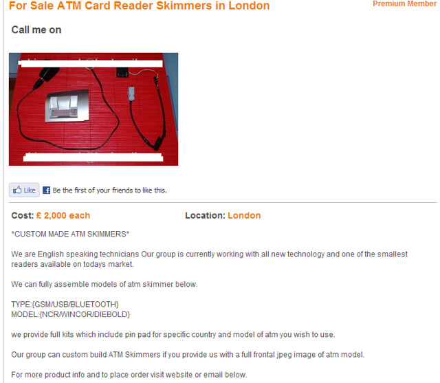 Screenshot of ATM skimmers being openly offered for sale on a very popular 
