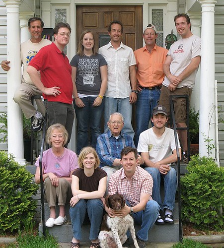 Image of Jeff Behringer and his family of six grown children, a family supported mainly by Jeff Behringer and his stone masonry company