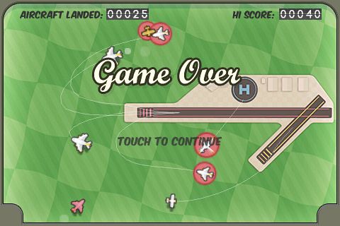 iPhoneゲーム「FlightControl」ゲームオーバー画面
