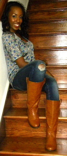 Floral + distressed + tan boots