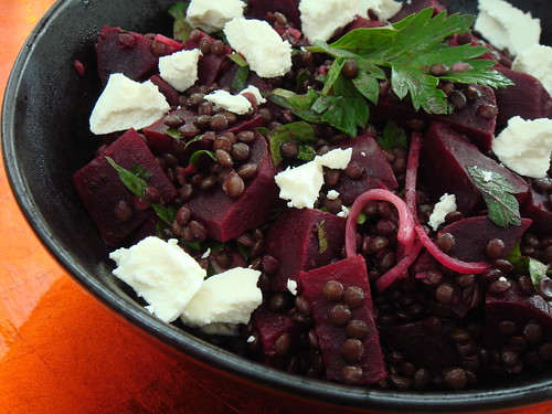 Warm Salad of Beets, Lentils, Goat Cheese